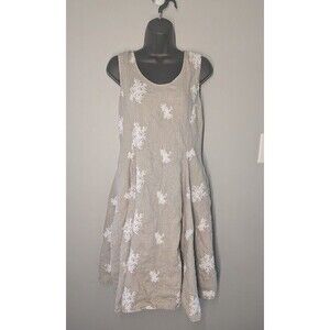 Blueberry Italia Sleeveless Linen Dress, M, Embroidered